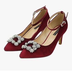 ERIJUNOR Low Heel Pumps for Women Comfort Heels Rhinestone Evening Dress Shoes